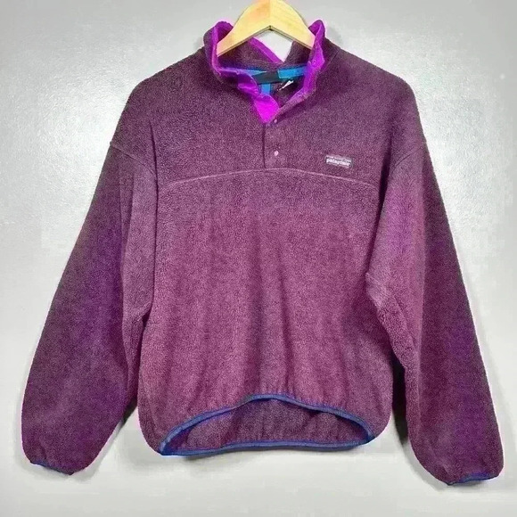 PATAGONIA Fleece Half Snap Pullover Sweatshirt Purple Women Small Mock Neck - Picture 1 of 10